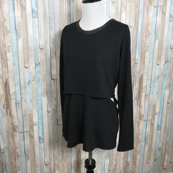 Donna Mizani XS Knit Leather Trim Sweater Top - Picture 3 of 8